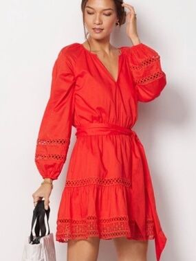 Evereve Julianna Dress - Coral - Size Large